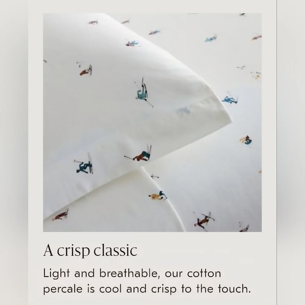 ❤️BUY 2 GET 1 FREE  West Elm Cotton Percale Skiers Sheet Set, King, White, $169